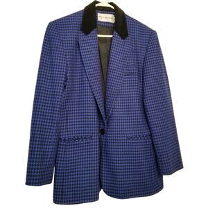 VTG-JH Collectibles Women's Blue/Black Houndstooth Long Sleeve Wool Blazer Sz 12